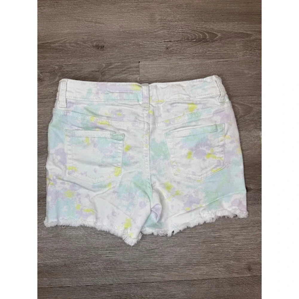 Girls Pastel Tie Dye Frayed Denim Shorts Stretch Summer Casual